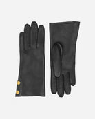 Elegant and prenium black leather gloves from RHANDERS, with 14k gold plated details. 