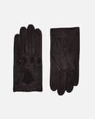 Classic driving gloves for men, the Frederik Rolls-Royce gloves in brown from RHANDERS made from butter-soft lamb leather with a matte black Kalmus flower snap button for optimal comfort
