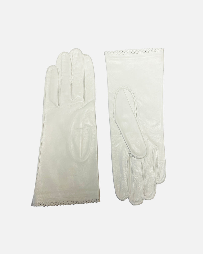 Unlined female leather gloves in white, RHANDERS.