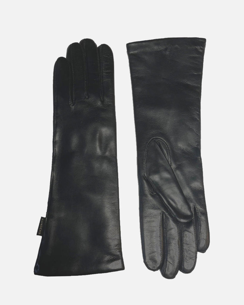 Warm female leather gloves in black with wool lining, RHANDERS.