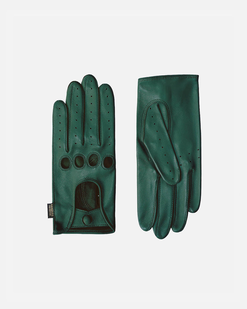 Ultra classic women's driving gloves in the colour bottle green. Made from 100% lamb leather.