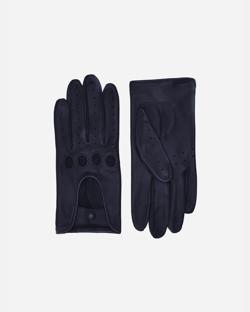 Modern and classic women's driving gloves in navy leather, RHANDERS.