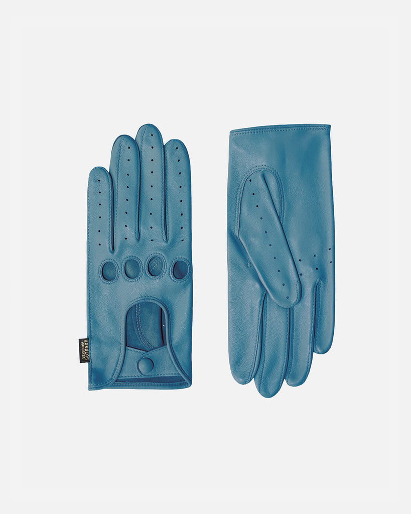 Ultra classic women's driving gloves in the colour turquoise blue. Made from 100% lamb leather.