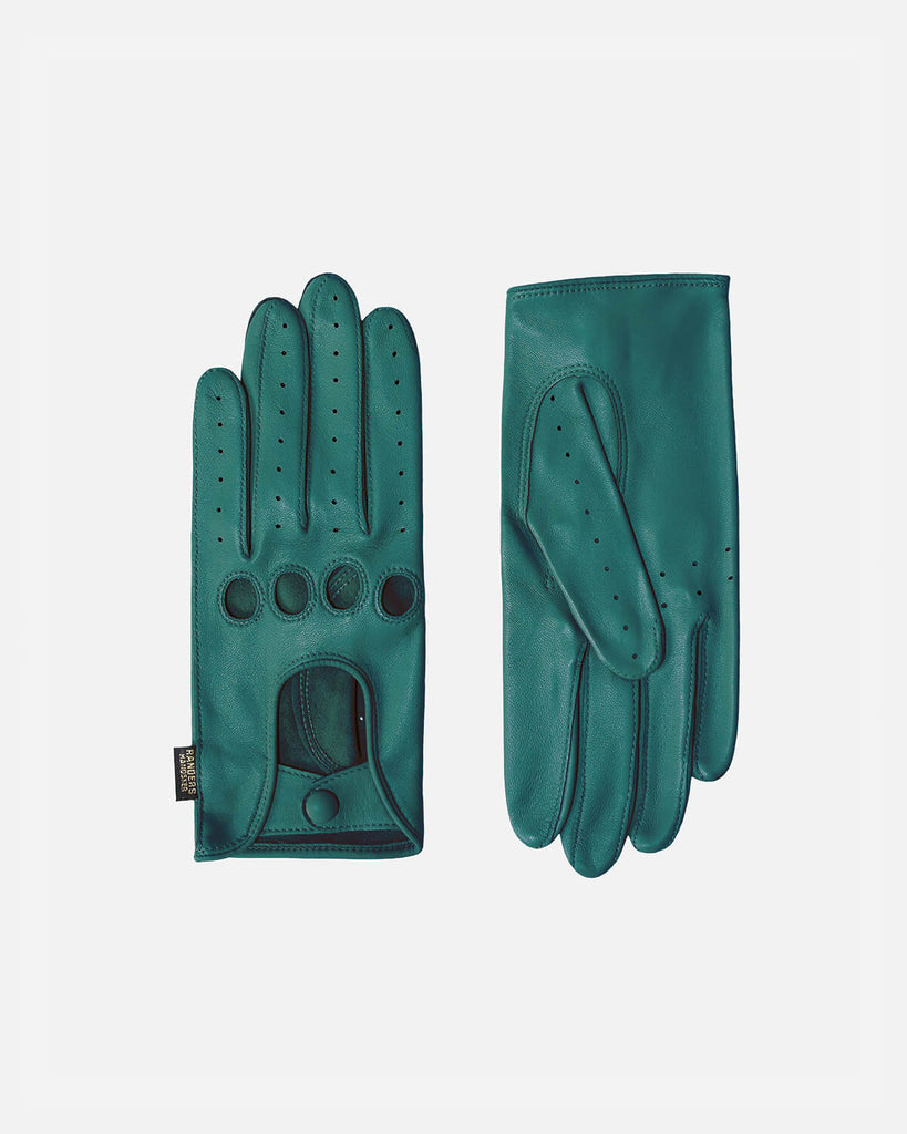 Ultra classic women's driving gloves in the colour turquoise green. Made from 100% lamb leather.