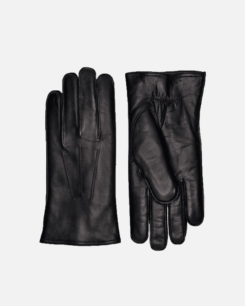 Warm men's leather gloves in black with slink lamb lining from RHANDERS.