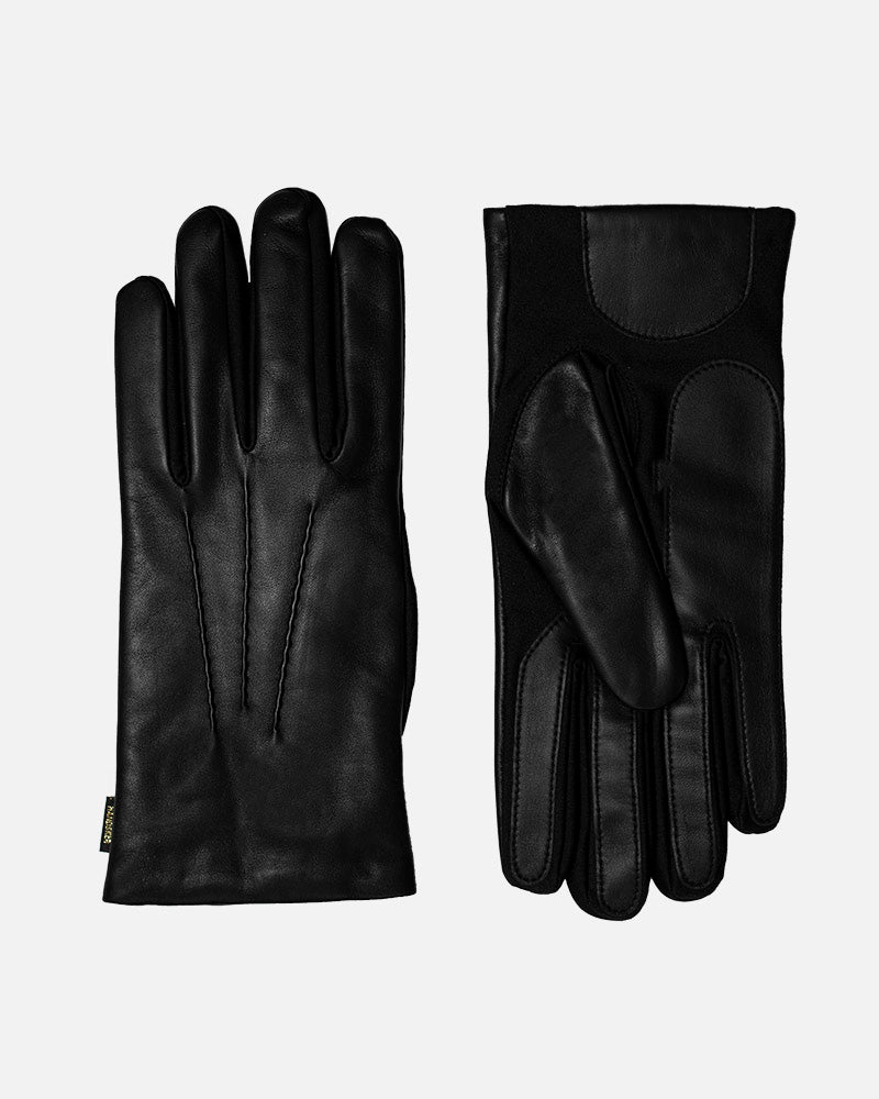 One-size men's leather gloves in black with warm wool-blend lining from RHANDERS.