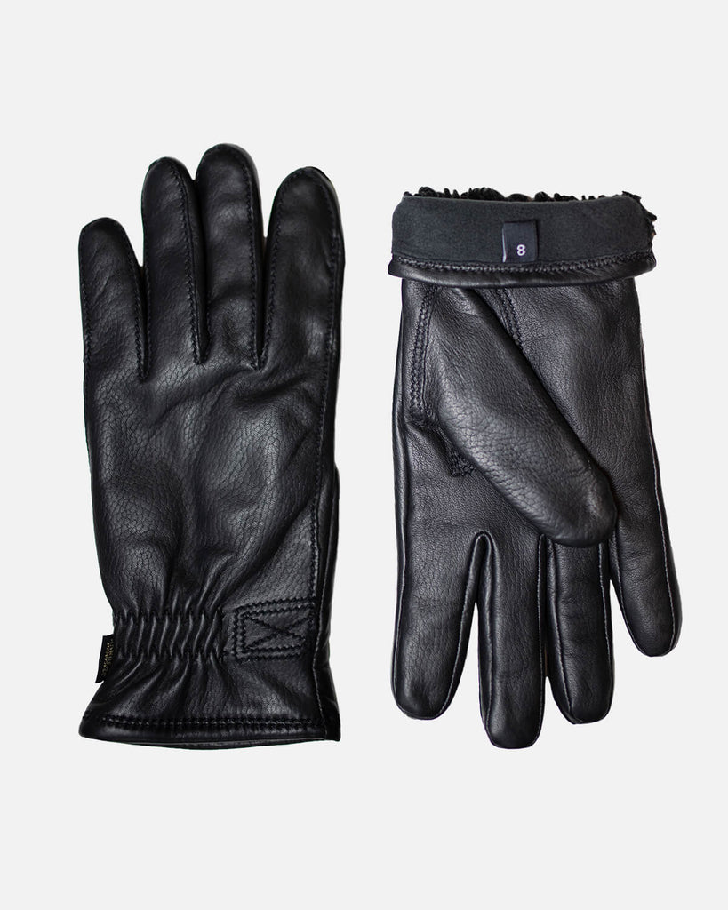 Warm men's leather gloves in black with fleece lining from RHANDERS.