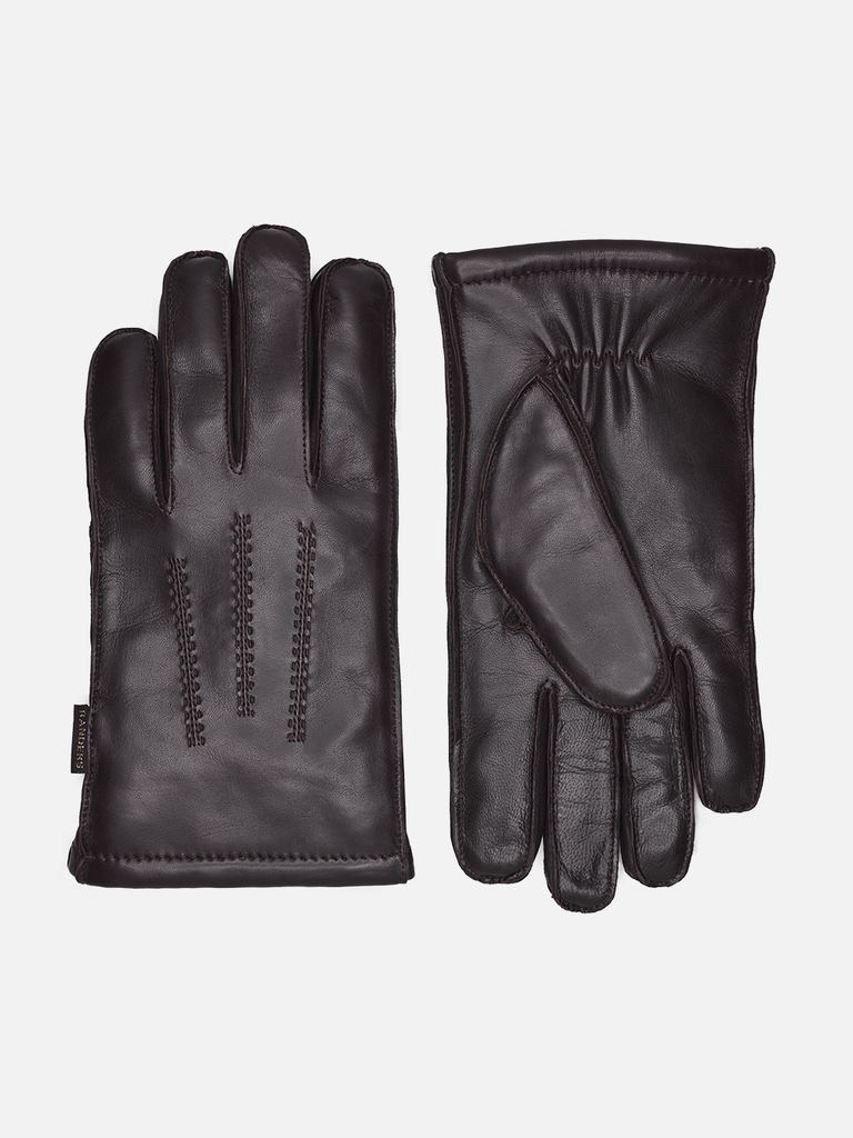 Warm men's leather gloves in black with slink lamb lining, RHANDERS.