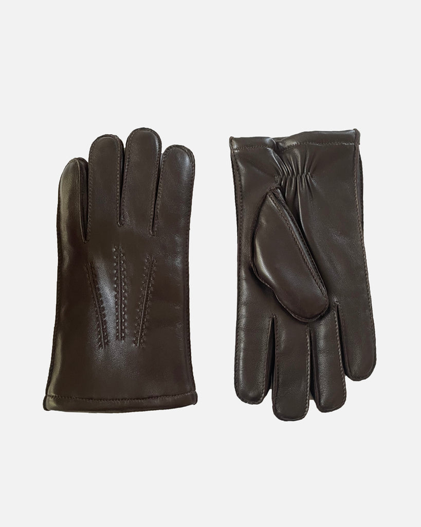 Men's leather gloves in brown with slink lamb lining from RHANDERS.