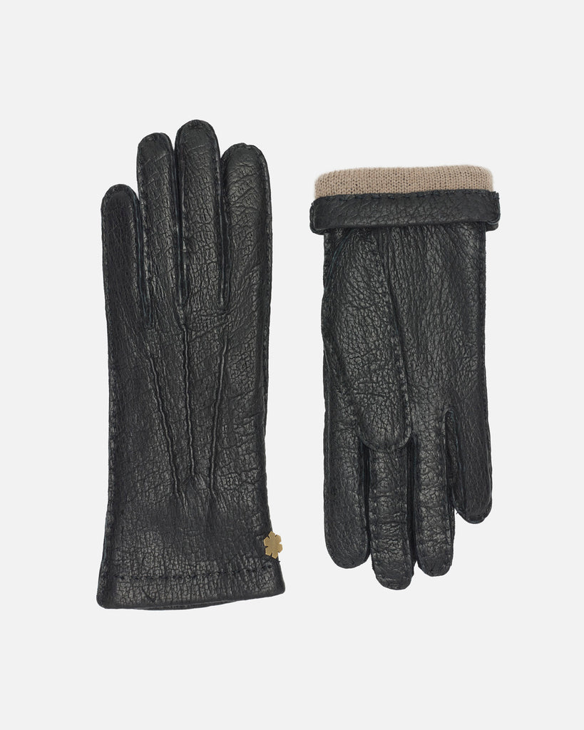 Women's premium peccary gloves in black, with wool lining, from RHANDERS.