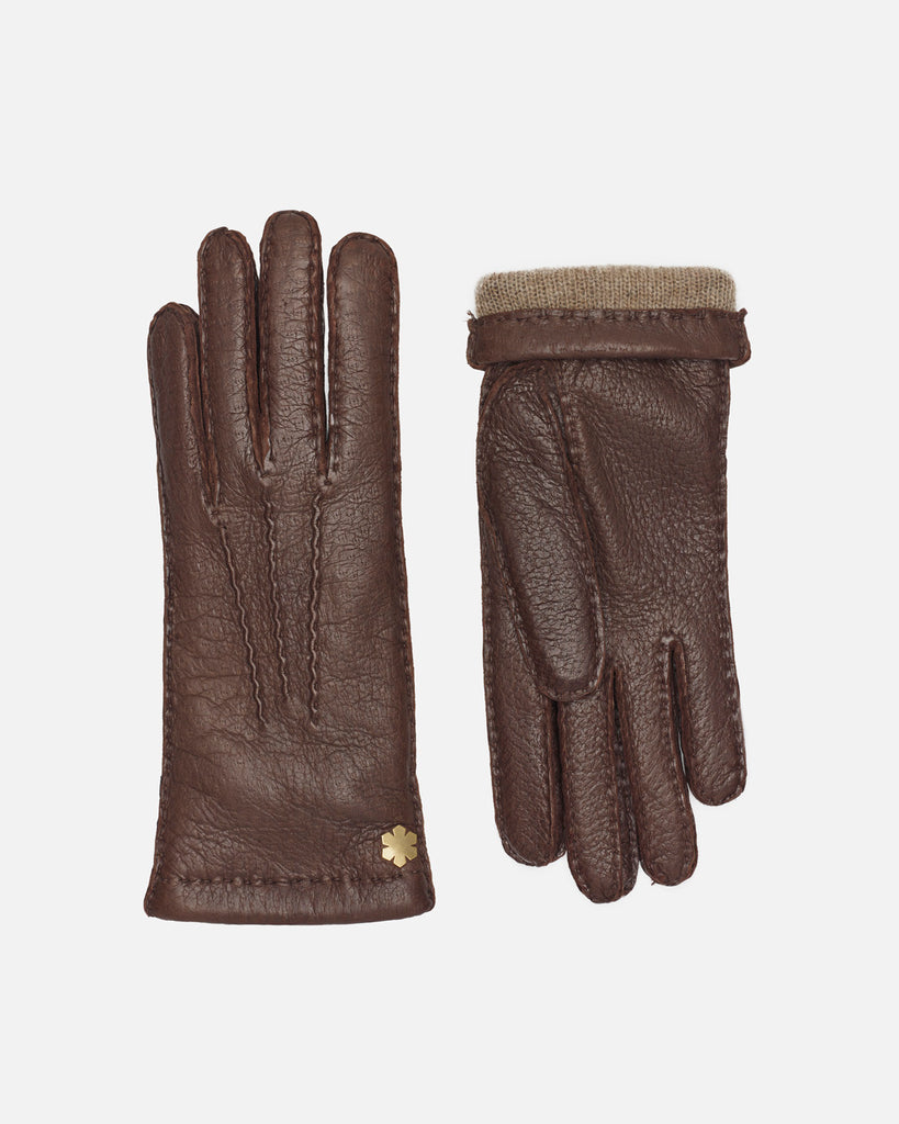 Discover our exclusive women's peccary gloves "Anastasia" in brown, with wool-lining from RHANDERS.