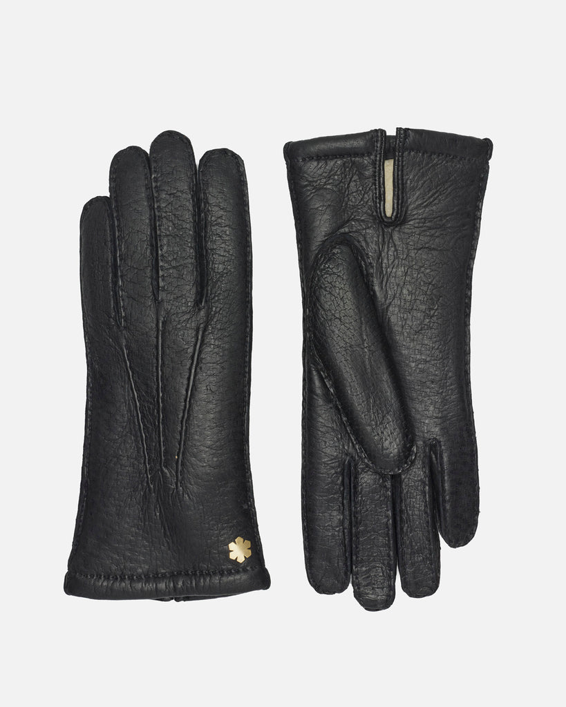 Warm women's gloves in peccary leather with warm curly, pearl lamb lining, RHANDERS.