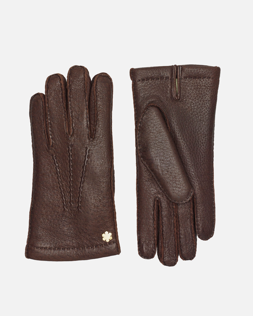 RHANDERS female gloves in peccary leather and warm curly lamb lining.