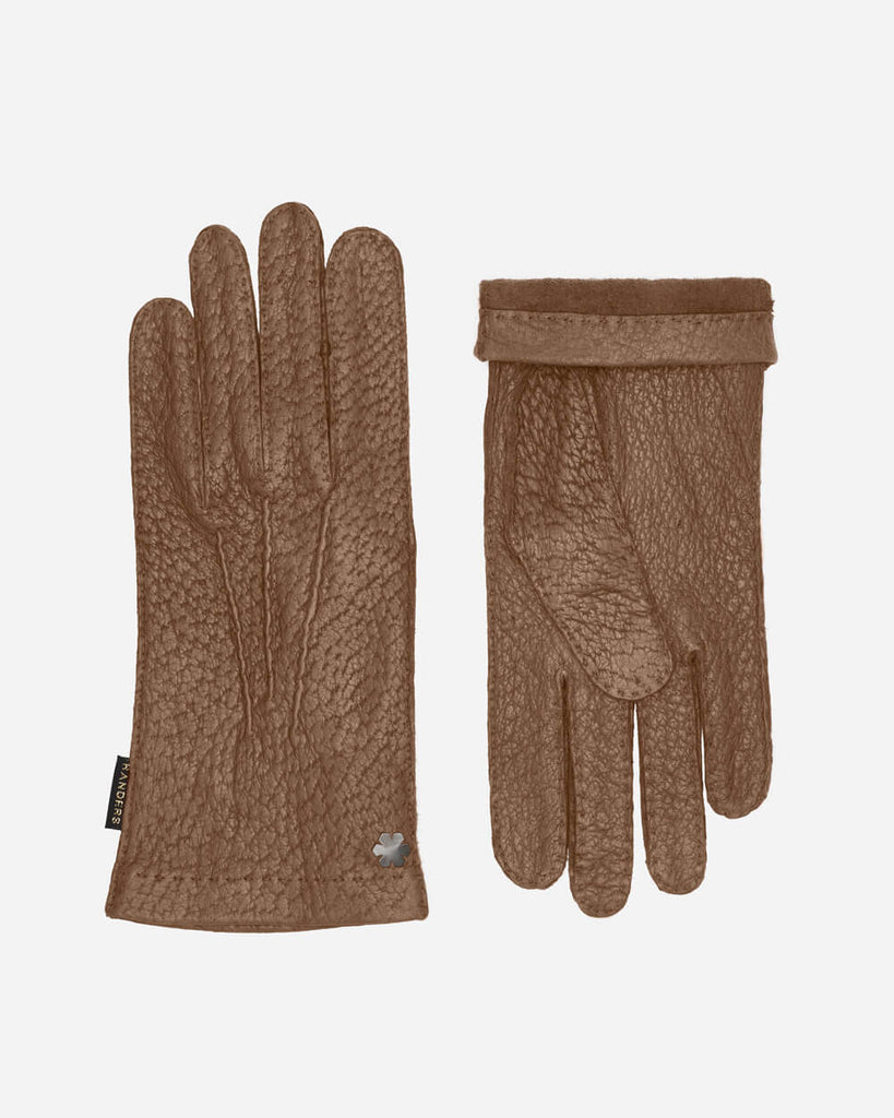 Gloves for gentlemen in strong taupe Peccary leather.