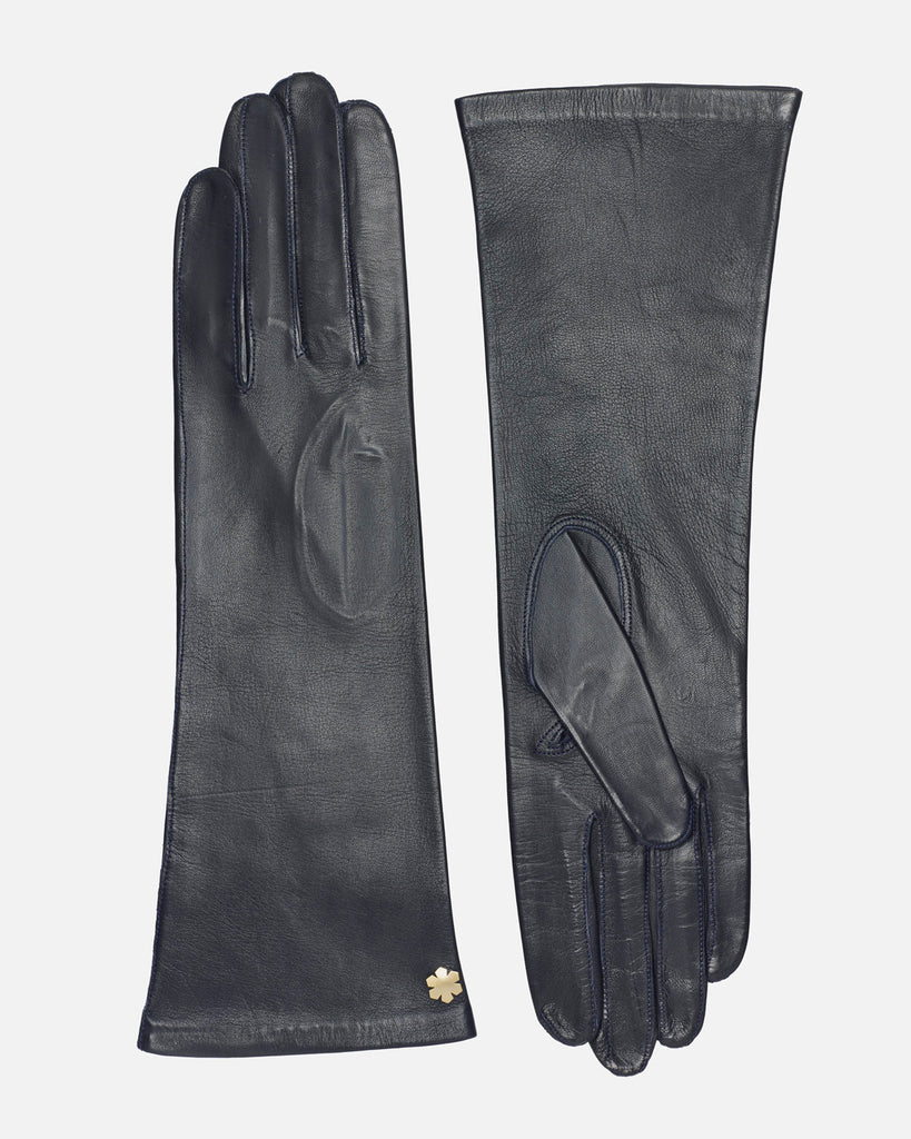 Elegant long female leather gloves in black, unlined from RHANDERS.