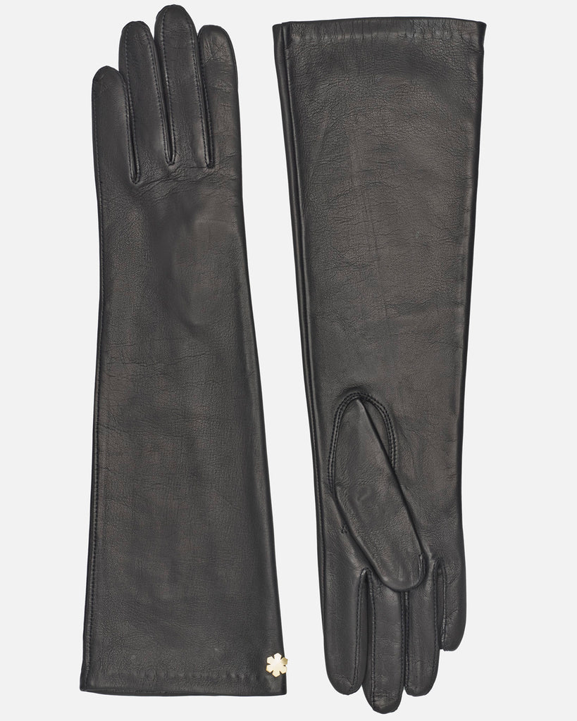 Classic long female leather gloves "Dagmar" in black from RHANDERS.
