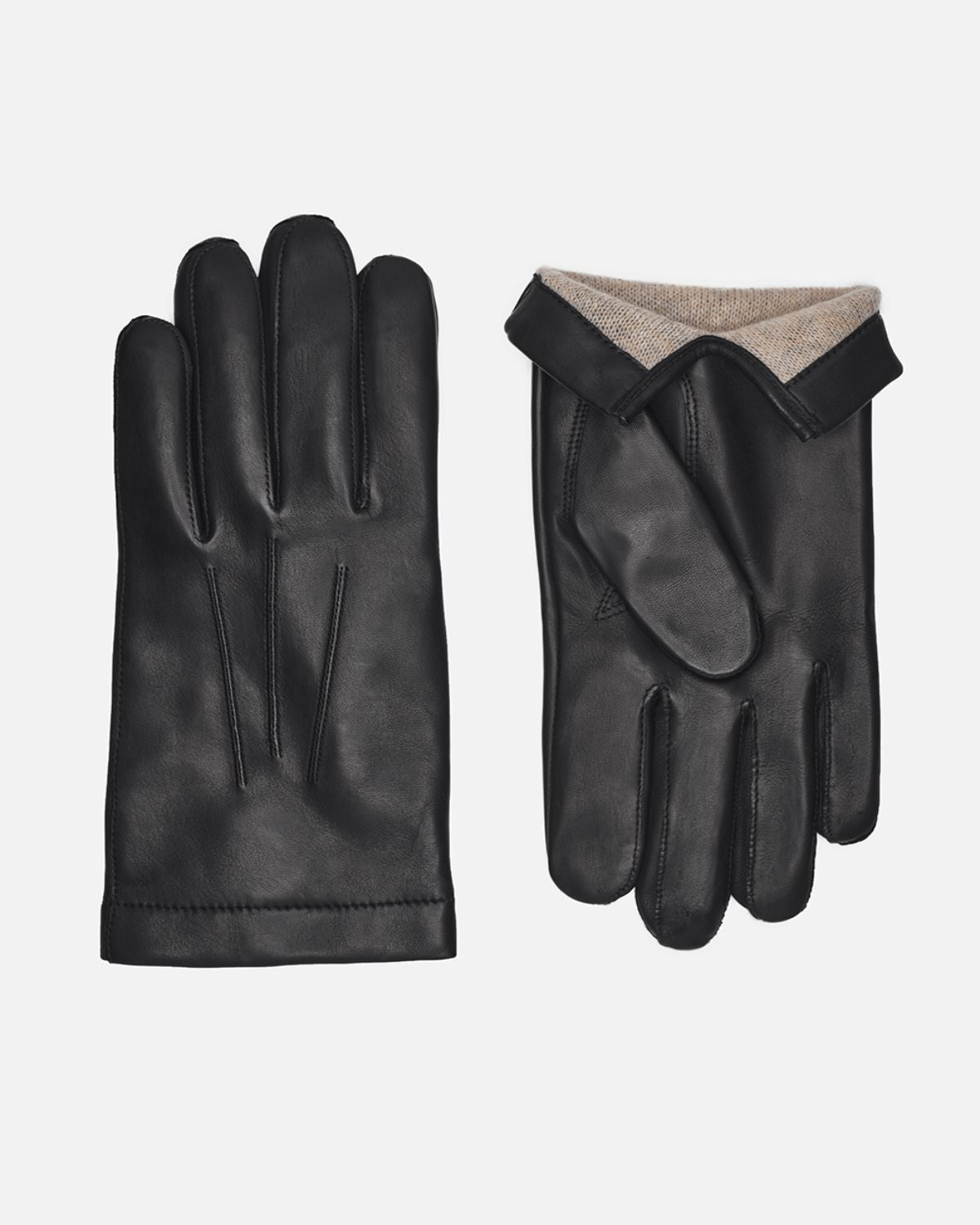 Classic men's leather gloves in black with warm wool lining from RHANDERS.