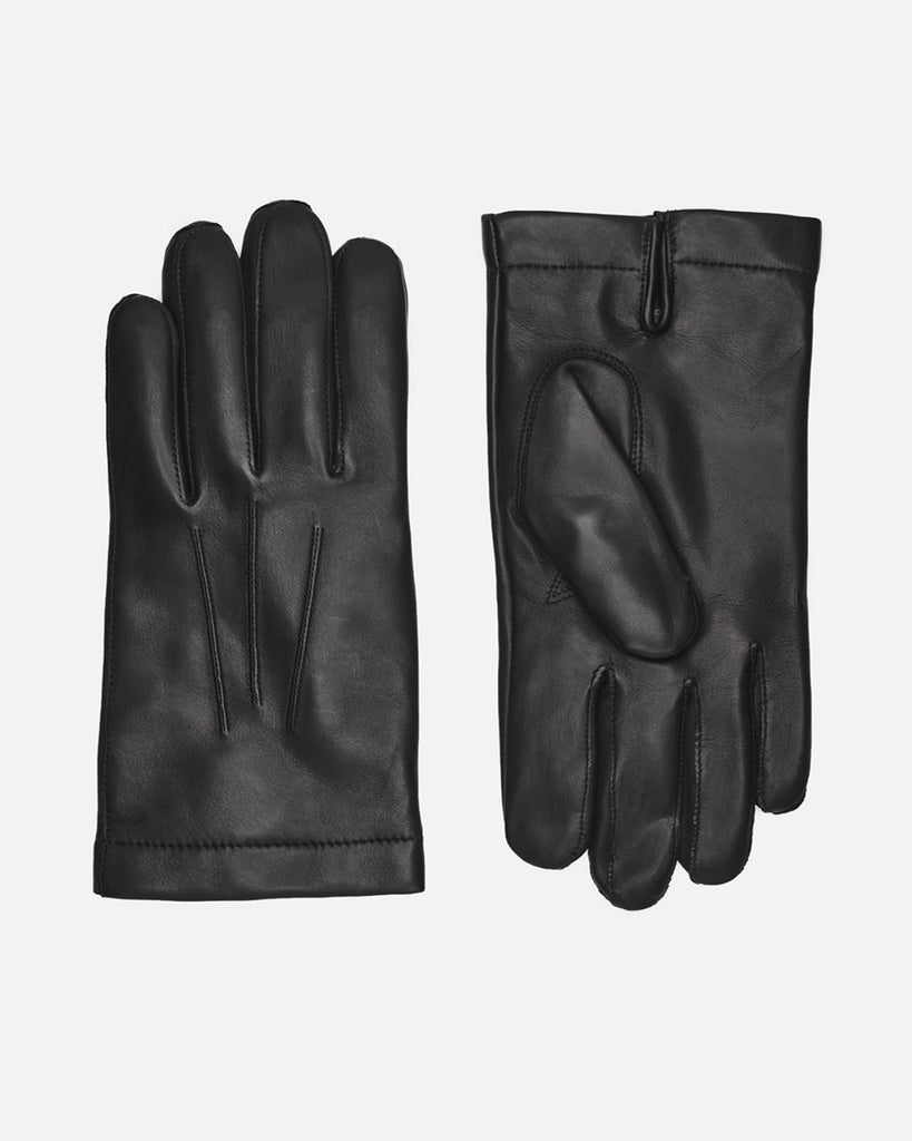 Classic men's leather gloves in black with warm wool-blend lining from Randers Handsker.