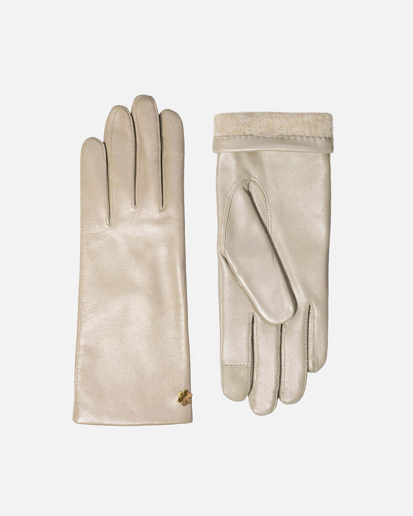 Warm female leather gloves with wool lining and touch from RHANDERS.