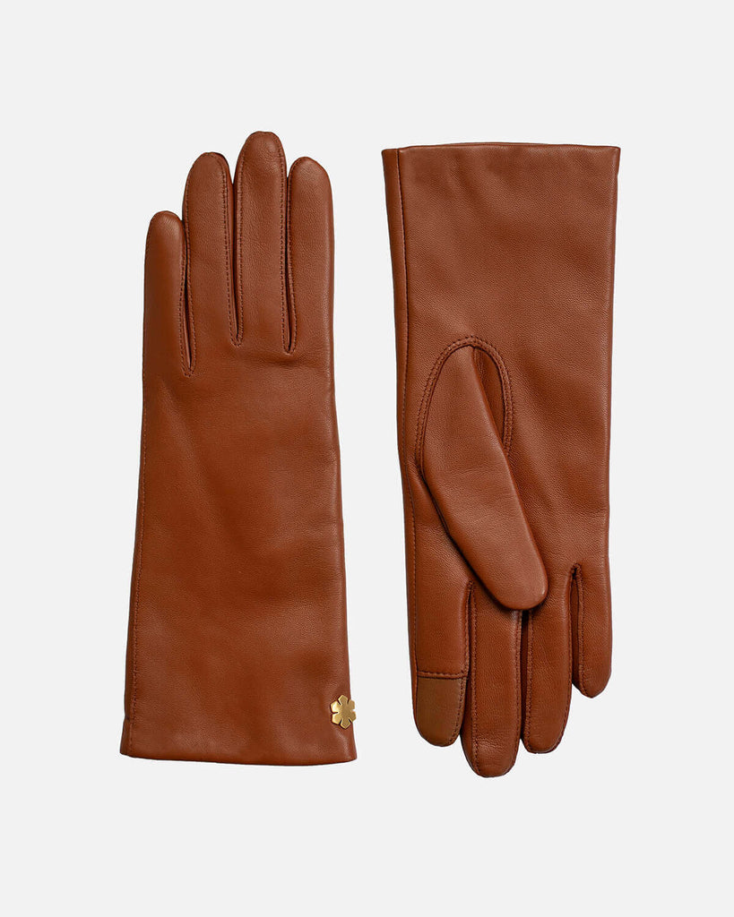 Classic women's leather gloves in cognac, with wool lining and touch from RHANDERS.