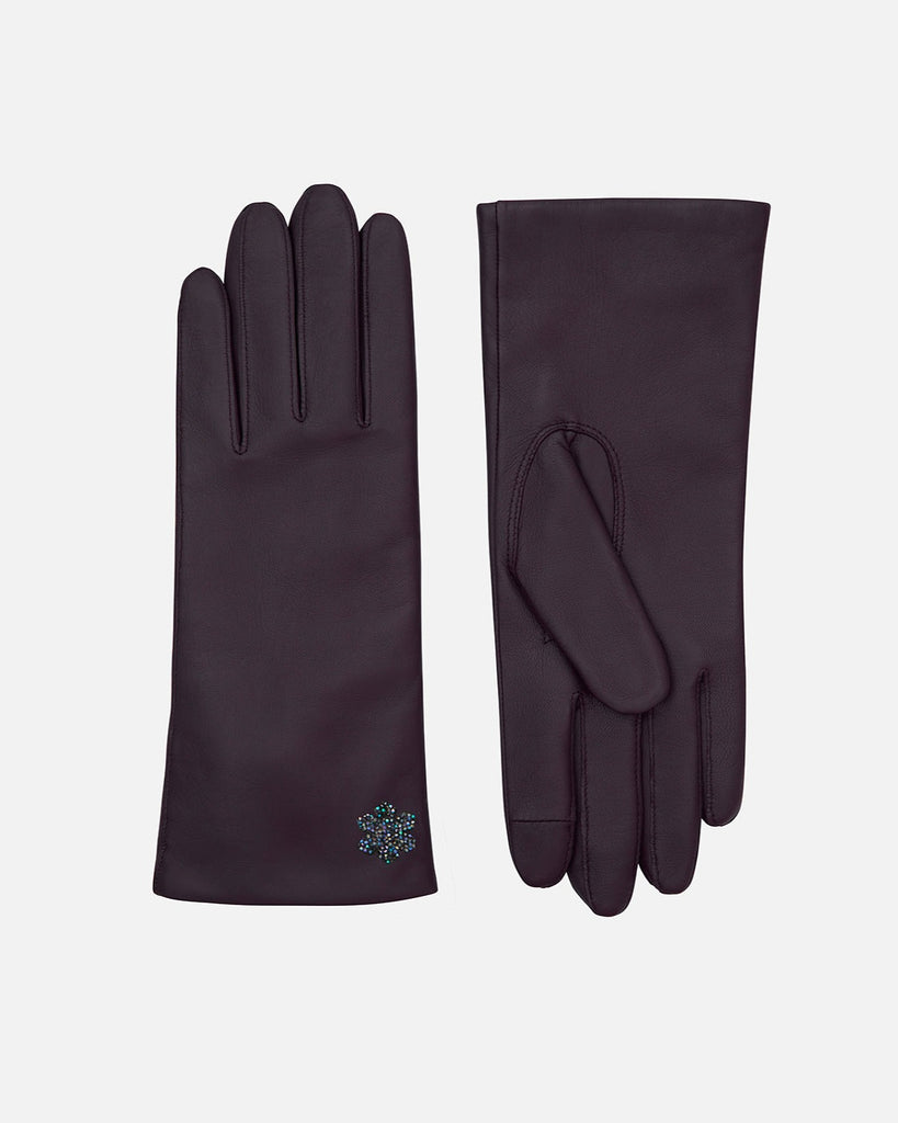RHANDERS female leather gloves with sparkle, wool lining and touch.