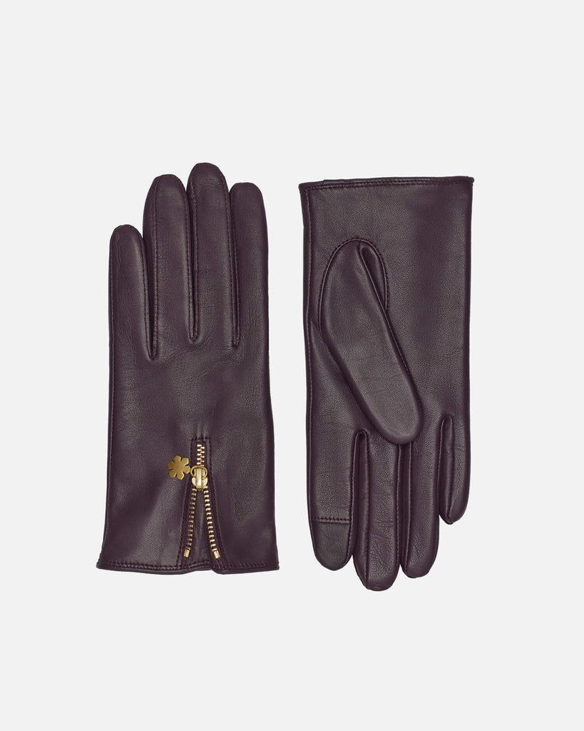 Classic women's leather gloves in plum with wool lining and touch from RHANDERS.