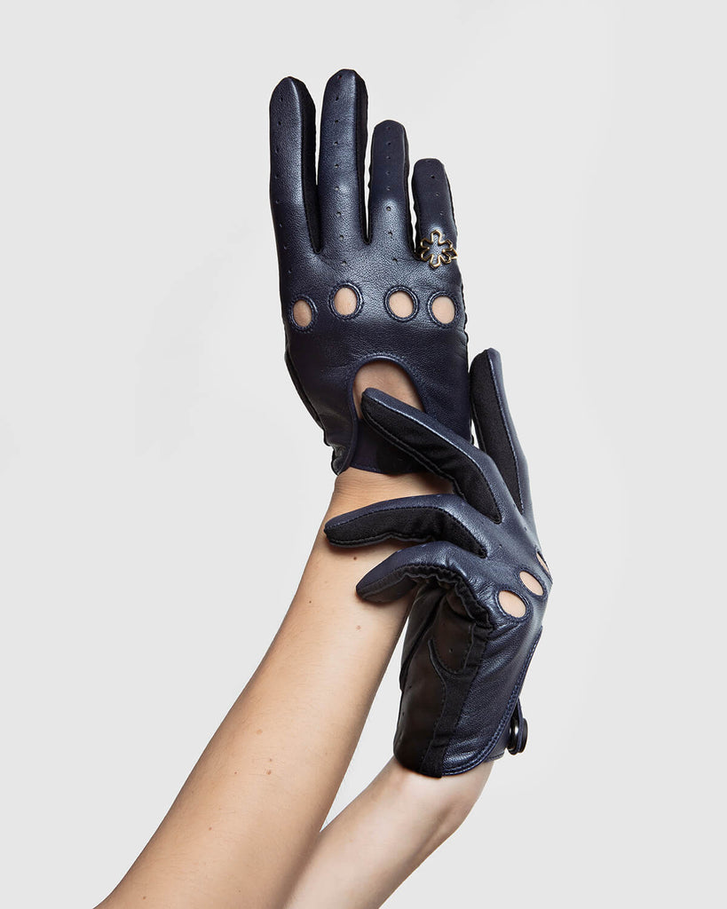 Beautiful one-size women's driving gloves in deep blue from RHANDERS.