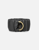 Wide elastic women's belt with gold clasp in the colour grey.