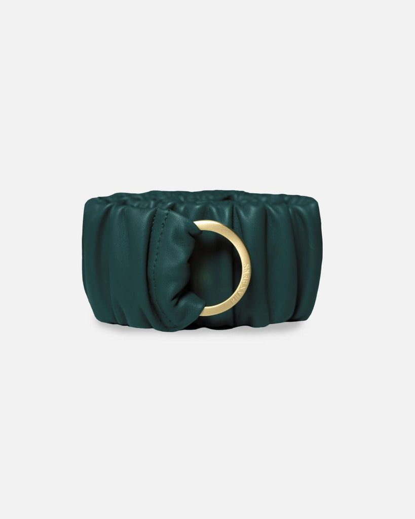 Wide elastic women's belt with gold clasp in the colour teal.