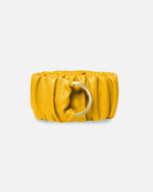 Wide elastic women's belt with gold clasp in the colour yellow.