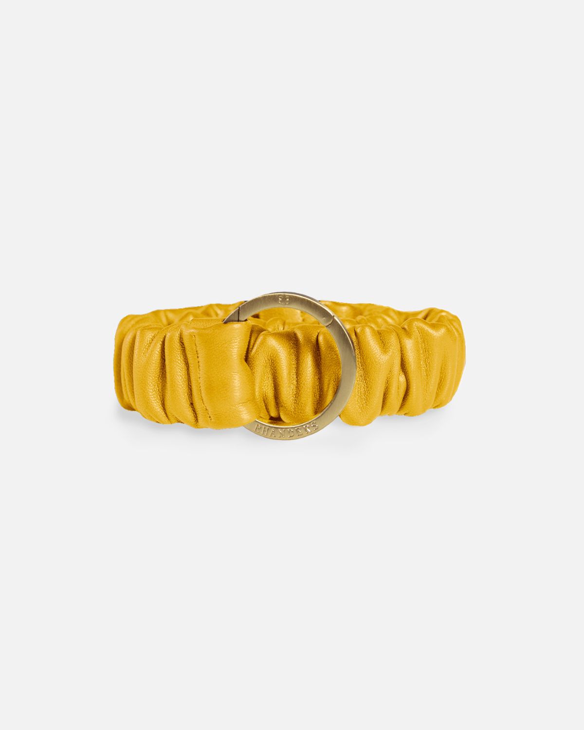 Elastic women's belt with gold buckle in the colour yellow. Can be used in jeans, over the waist of a dress or as a strap for your bag.