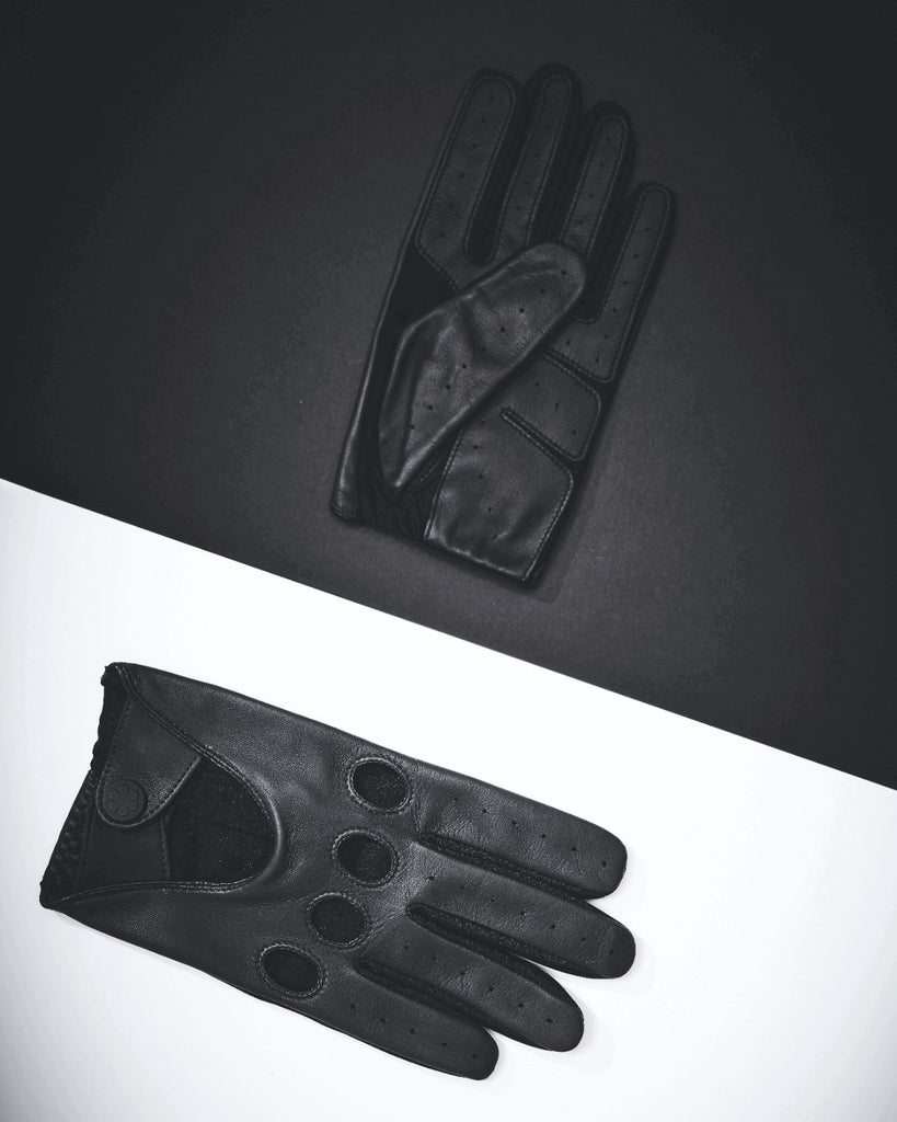 RHANDERS one-size men's driving gloves "Frederik OS" in black lamb leather.