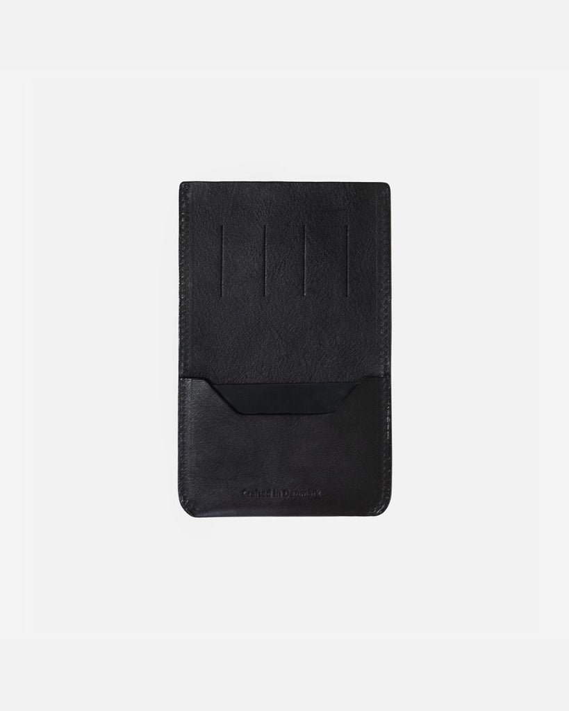 Handcrafted black leather phone holder from RHANDERS.