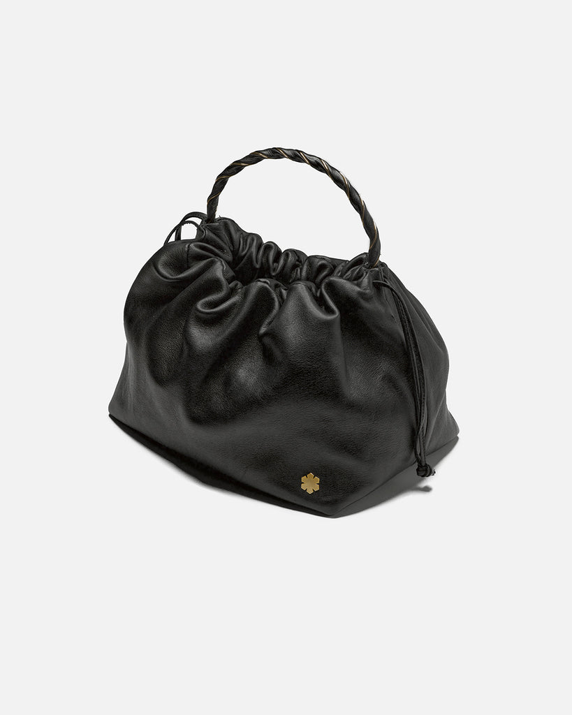 Elegant and unique black leather bag for women. Made from 100% lamb leather.