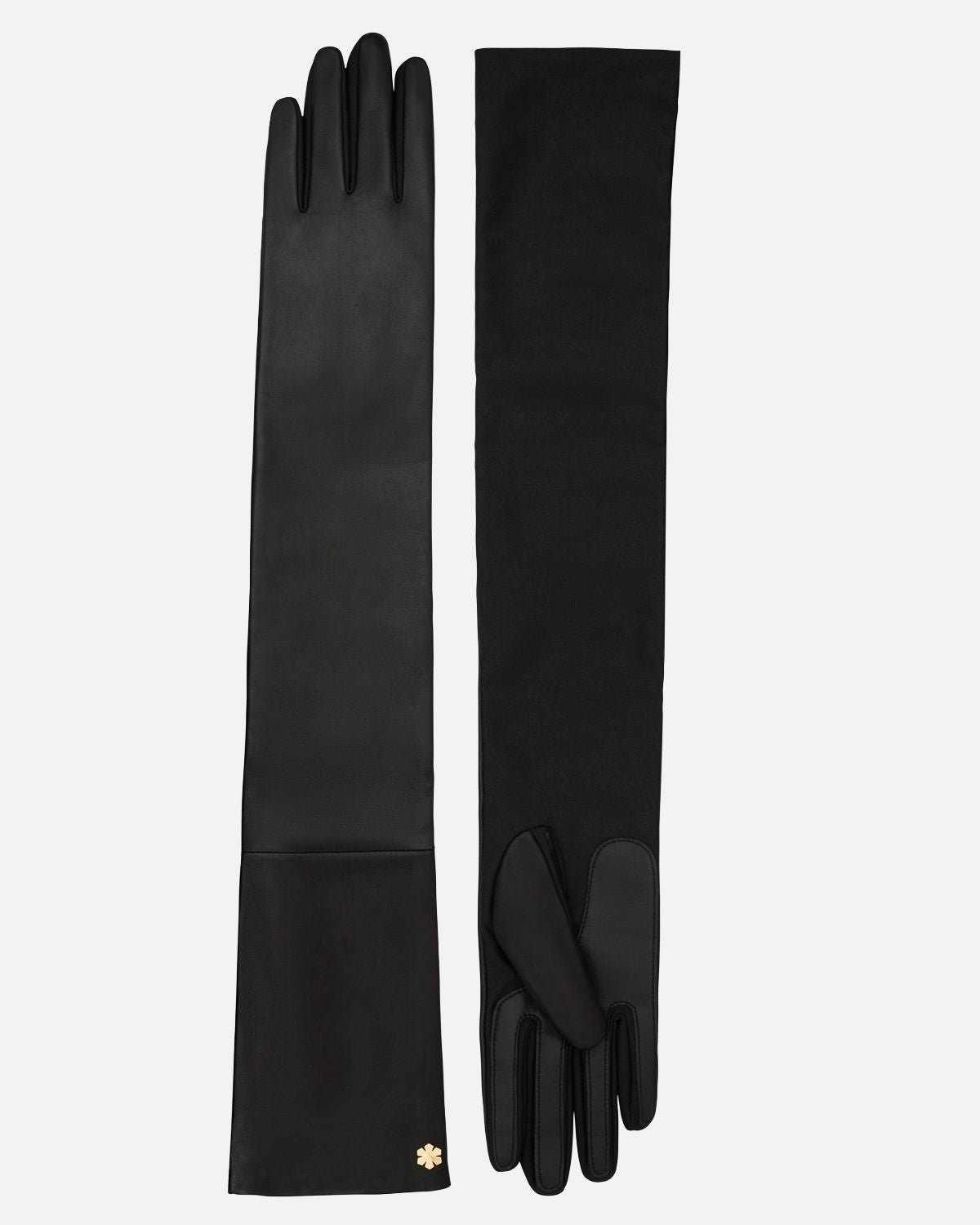 Long one-size female leather gloves in black from RHANDERS.