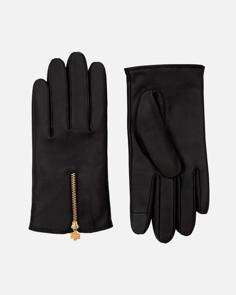 Elegant women's gloves "Arabella" in black leather, with wool lining and touch from exclusive RHANDERS.