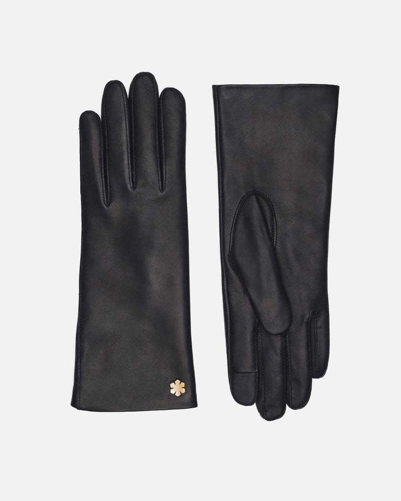 Classic women's leather gloves in black, with shearling lamb lining and touch, warm gloves for winter