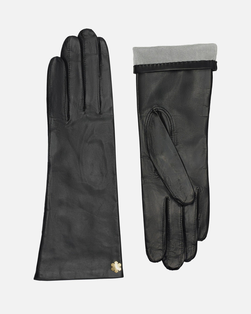 Classic women's gloves in black leather with silk lining from RHANDERS.