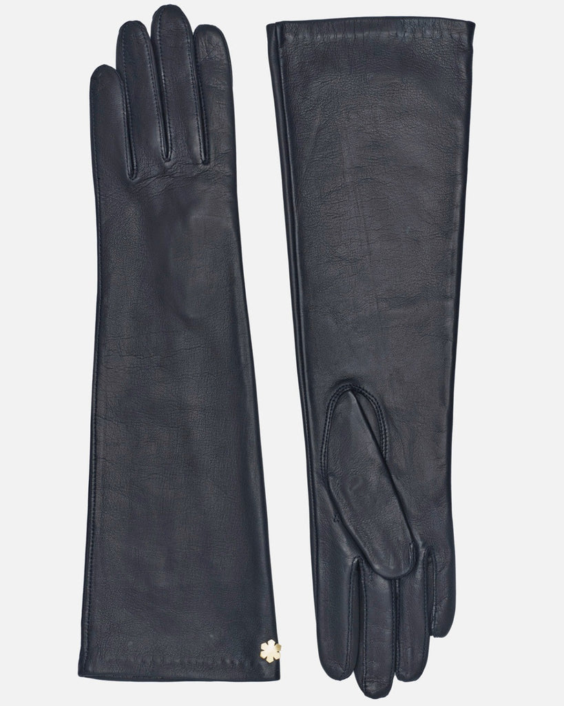 Classic long female leather gloves in black with silk lining from RHANDERS.